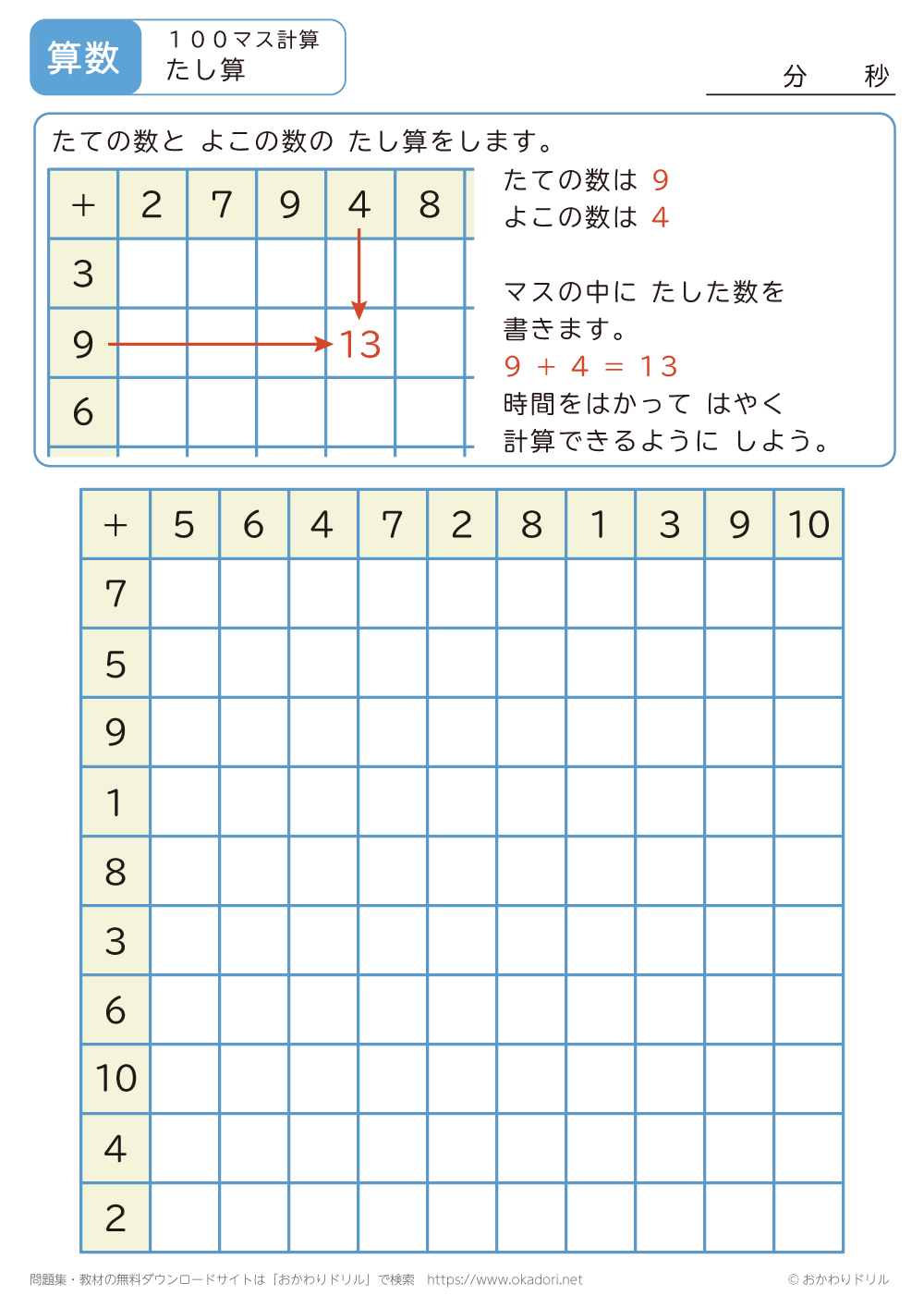 100マス計算の足し算2