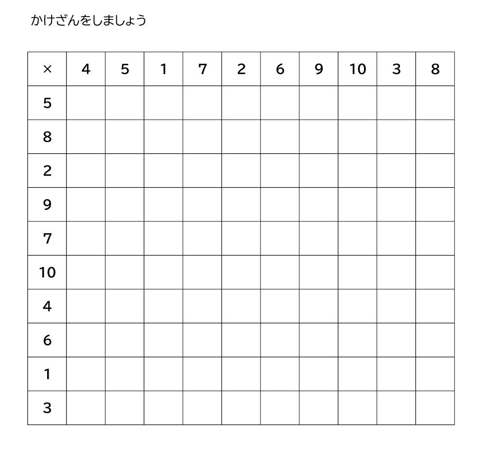 小学2年生 算数 無料問題集 100マス計算の掛け算 おかわりドリル