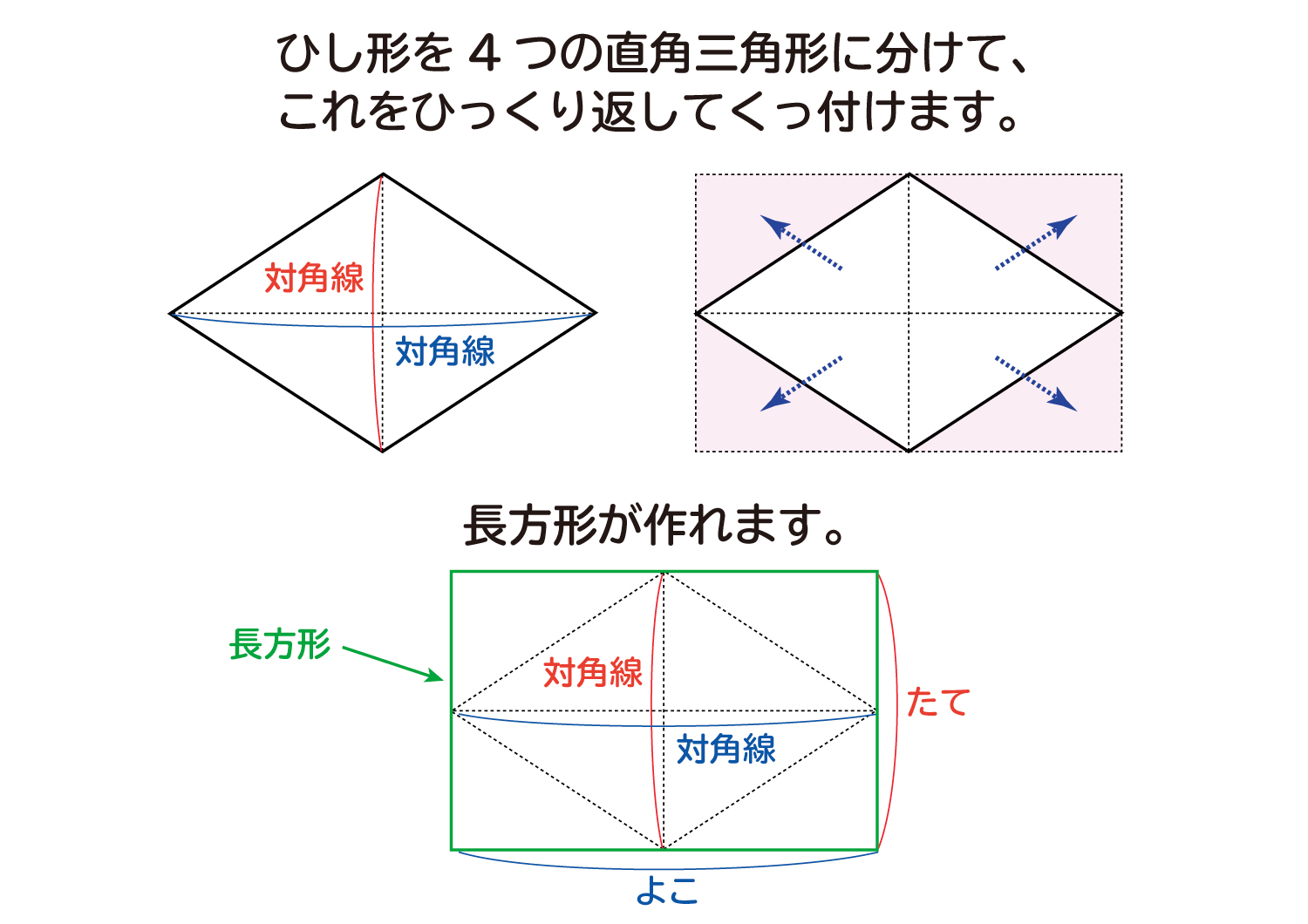 なぜ、ひし形の面積は対角線×対角線÷2なのか？の説明図３