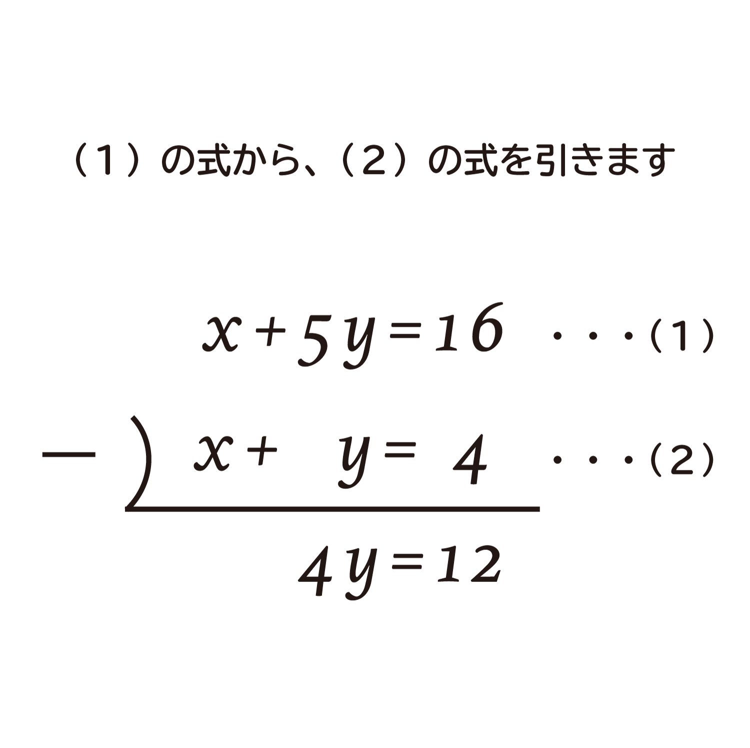 連立方程式の解き方の説明ー加減法を使った解き方ーの説明図２