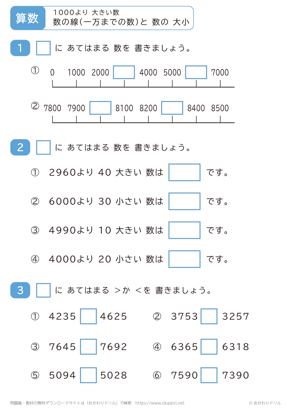 線の数（一万までの数）と数の大小4